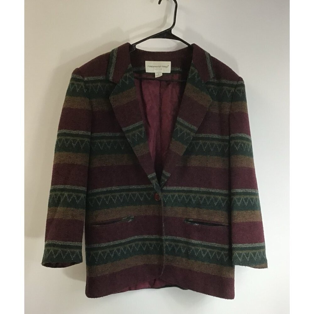Vintage Fundamental Things GranyCore Blazer Jacket Size 12 P Wool Blend 🩶